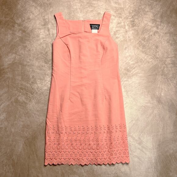 Vintage 90s City Triangles Light Pink Floral Embroidered Eyelet Midi Shift Dress - Picture 1 of 6